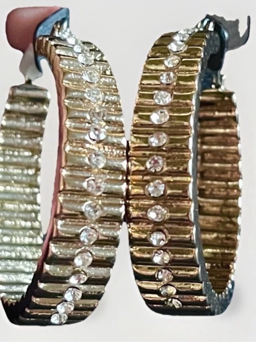 Vince Camuto Gold Tone Ribbed Zirconia Stone Hoop Earrings